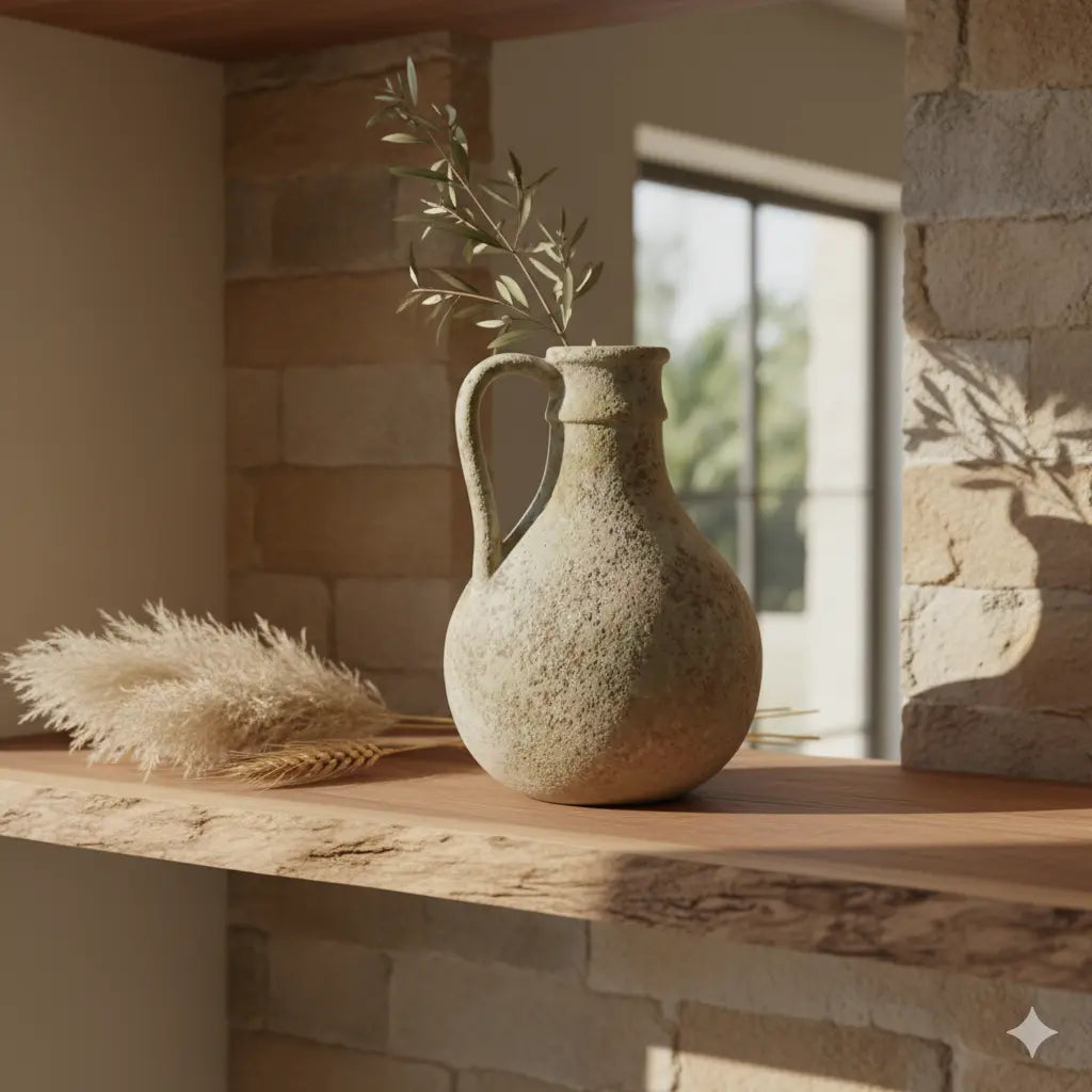 Détail texture cruche céramique artisanale - Style wabi-sabi